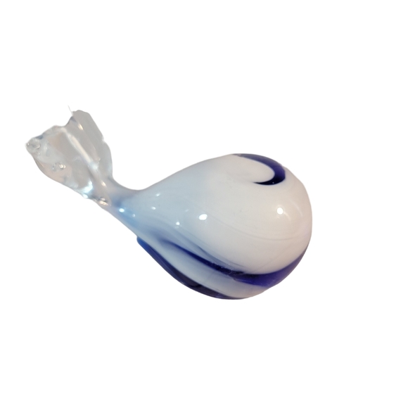 Blown Glass Blue White Decoration Collectible Wale Figurine Vintage Sculpture - Picture 2 of 14